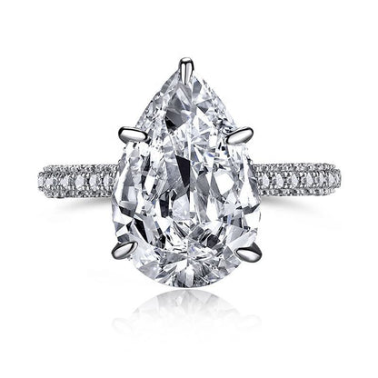 925 Silver Teardrop Zircon Statement Ring Rhodium Plated Bold Women's Jewelry Size 6-9