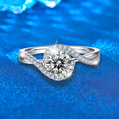 925 Silver Twisted Geometric Ring with 1ct Moissanite Rhodium Plated Women's Jewelry Size 6-9