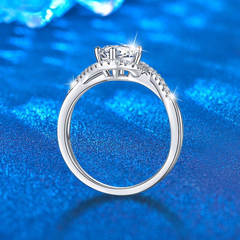 925 Silver Twisted Geometric Ring with 1ct Moissanite Rhodium Plated Women's Jewelry Size 6-9