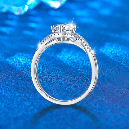 925 Silver Twisted Geometric Ring with 1ct Moissanite Rhodium Plated Women's Jewelry Size 6-9