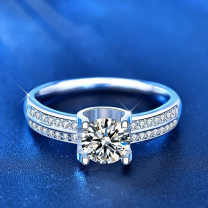 925 Silver U-Shaped Ring with 1ct Moissanite Instagram Style Women's Fashion Jewelry Size 5-8