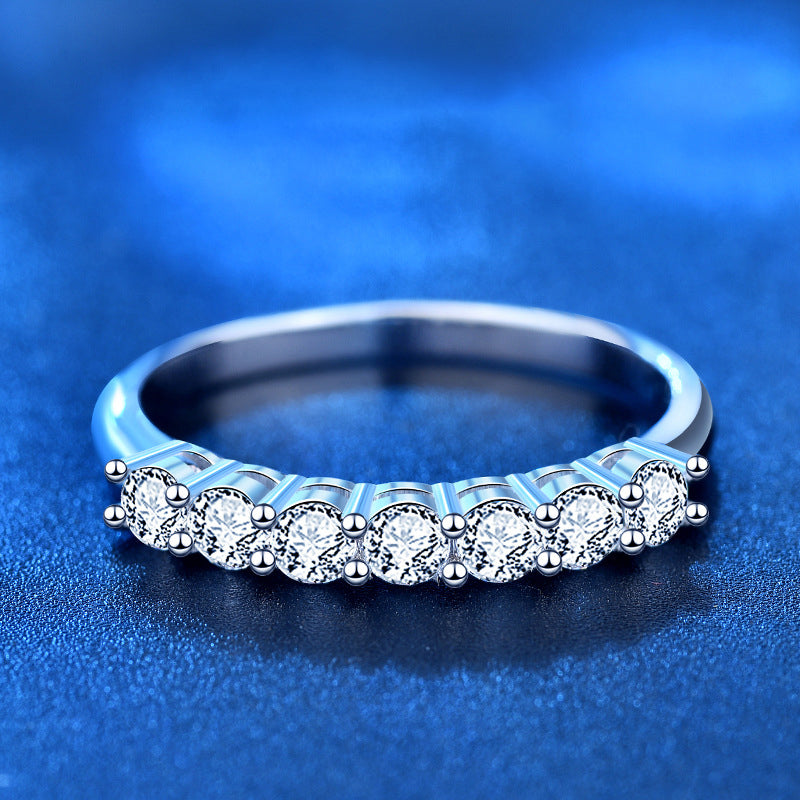 925 Silver U-Shaped Stackable Ring with 0.1ct Moissanite Pavé Rhodium Plated Minimalist Band Women's Jewelry Size 5-8