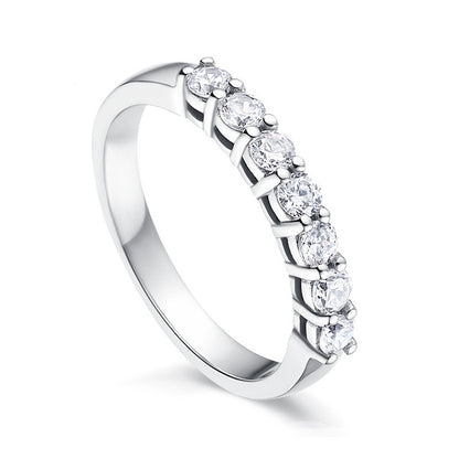 925 Silver U-Shaped Stackable Ring with 0.1ct Moissanite Pavé Rhodium Plated Minimalist Band Women's Jewelry Size 5-8