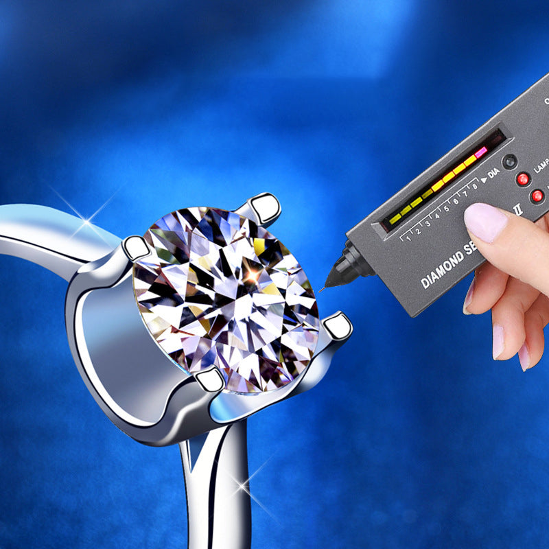 925 Silver U Shape Geometric Ring with 2 Carat Moissanite Adjustable Light Luxury Jewelry for Women White Gold Plated