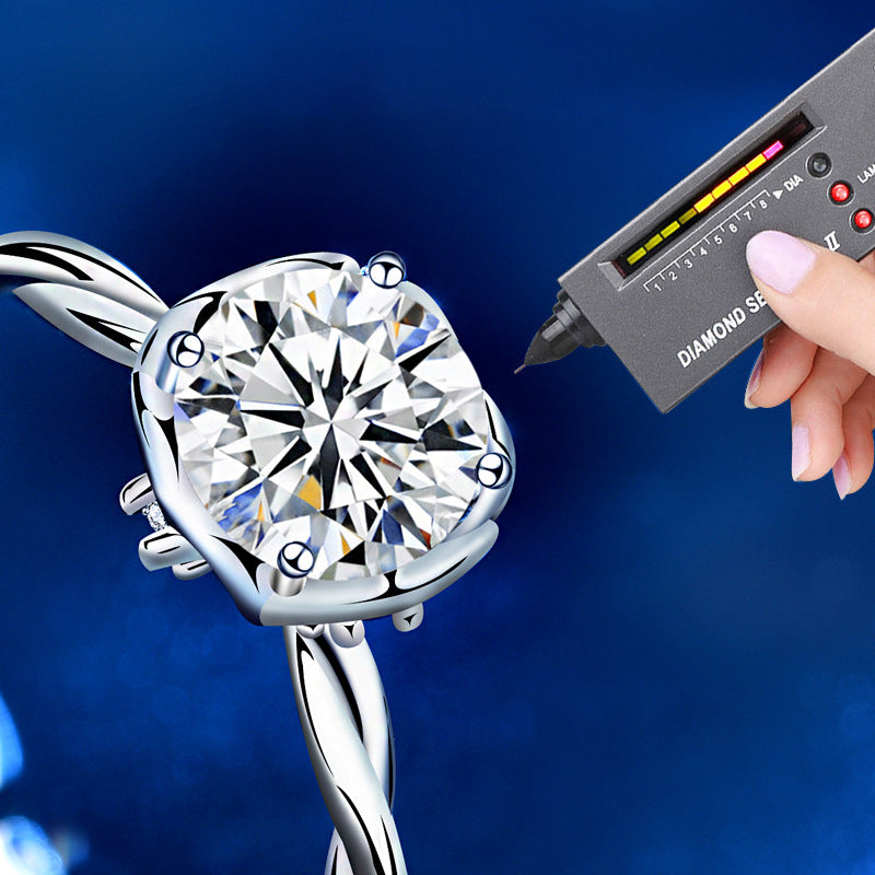 925 Silver Wave Design Adjustable Ring with 1ct Moissanite Heart Detail Rhodium Plated Edgy Feminine Jewelry