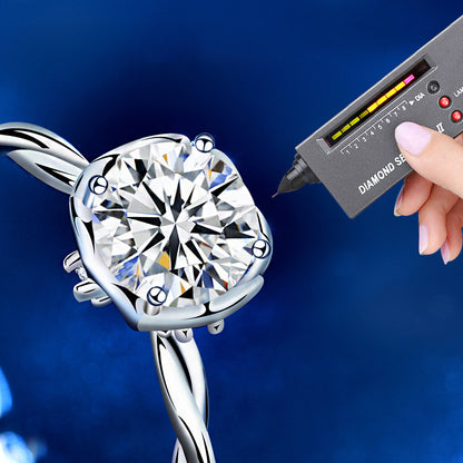 925 Silver Wave Design Adjustable Ring with 1ct Moissanite Heart Detail Rhodium Plated Edgy Feminine Jewelry