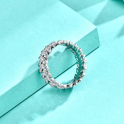 925 Silver Wheat Leaf Design Zircon Ring Elegant Women's Jewelry Size 6-9