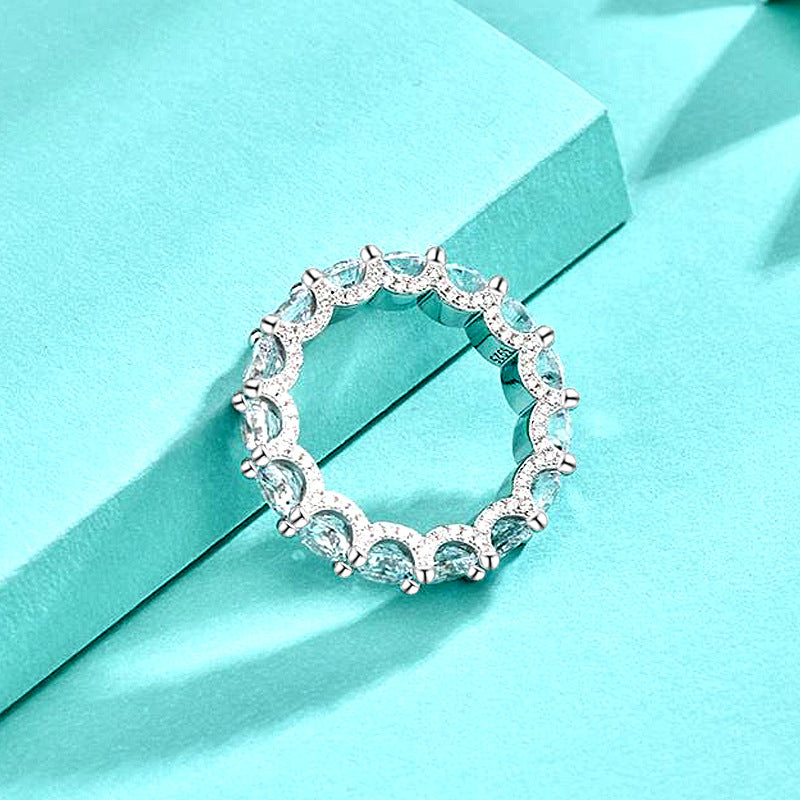 925 Silver White Zircon Geometric Stacking Ring Minimalist Circle Band Jewelry for Women Size 6-9