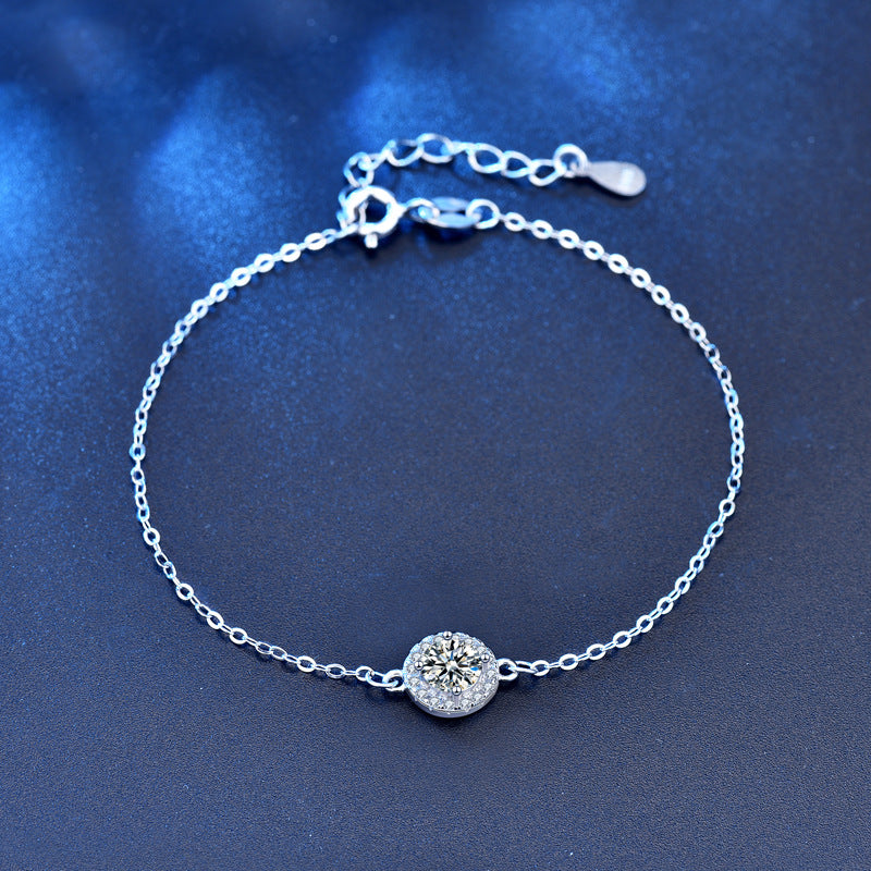 925 Silver Women's Geometric Bracelet with 0.5ct or 1ct Moissanite Office Jewelry White Gold Plated