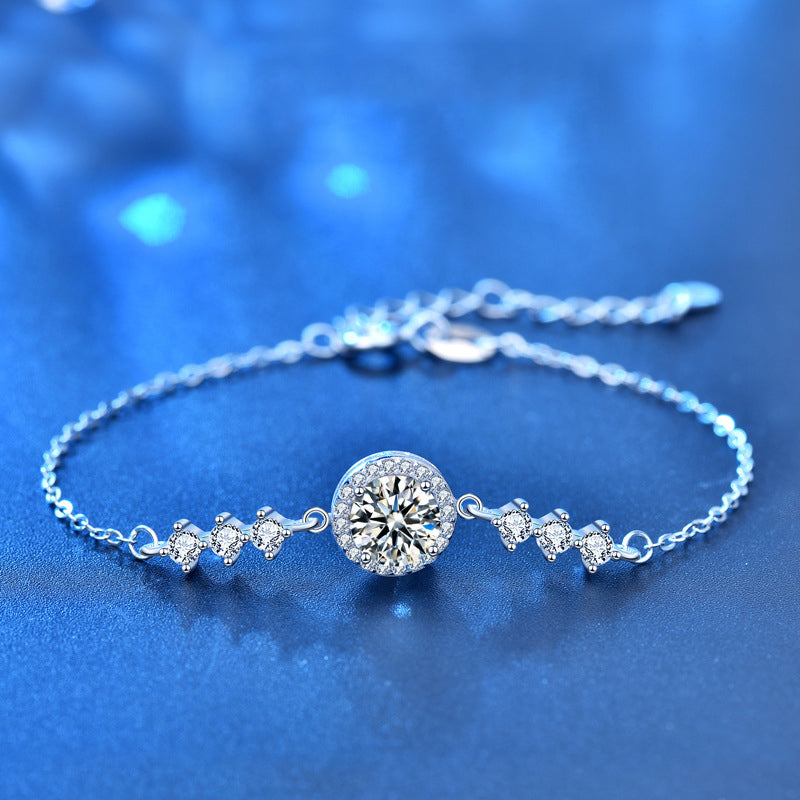 925 Silver Women's Geometric Bracelet with 1ct Moissanite Minimalist Travel Jewelry White Gold Plated