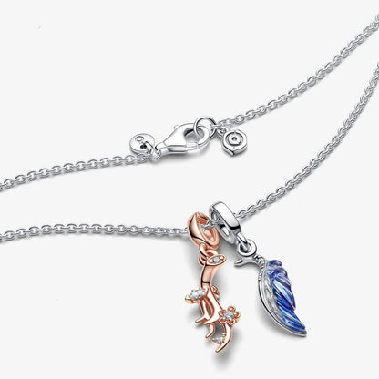 925 Silver & CZ Yao Deer Antler & Feather Pendant