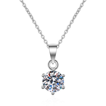 925 Sterling Silver 1CT Moissanite Six-Prong Pendant Necklace – Simulated Diamond Collar Chain for Women