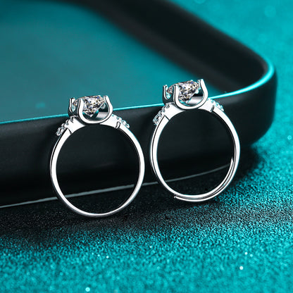 925 Sterling Silver 1ct or 2ct Moissanite Ring Plated with PT950 Gold