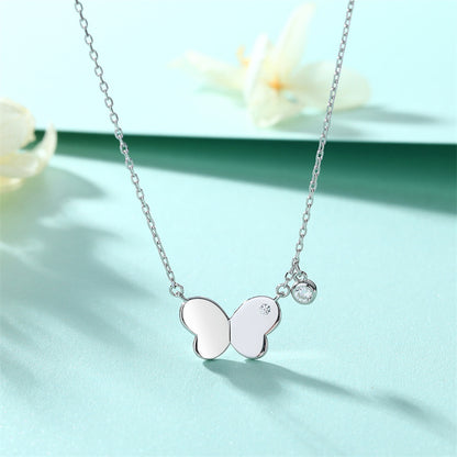 925 Sterling Silver 3D Bow Pendant Necklace - Elegant Butterfly Inspired Collarbone Chain