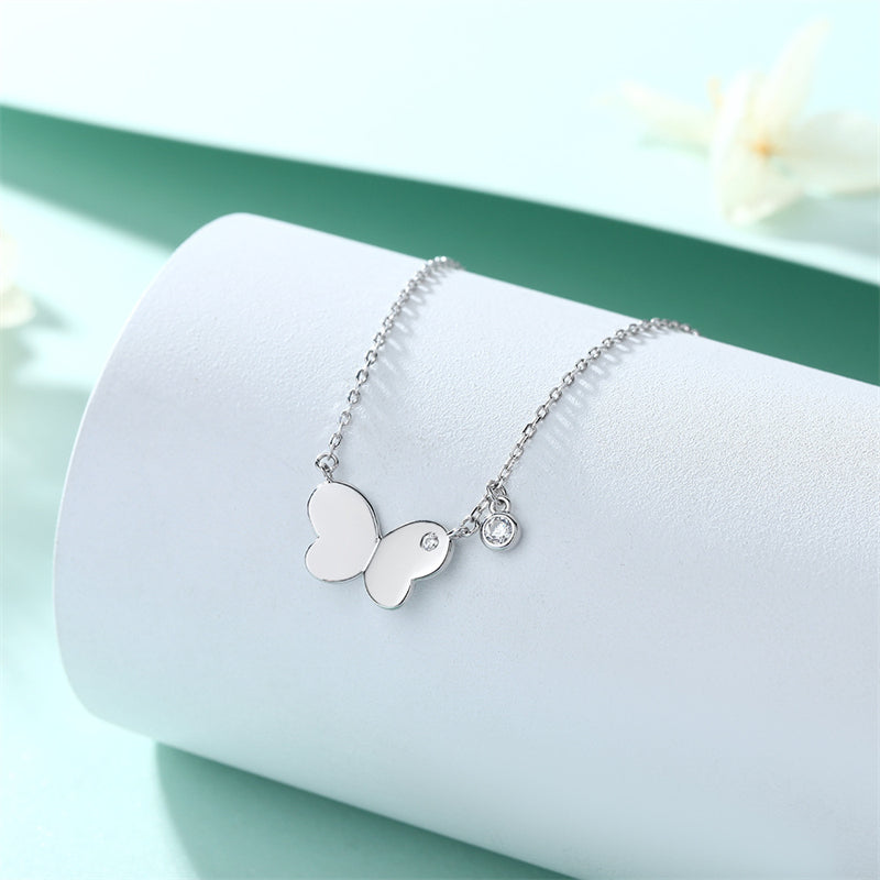 925 Sterling Silver 3D Bow Pendant Necklace - Elegant Butterfly Inspired Collarbone Chain