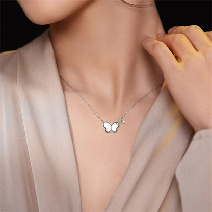 925 Sterling Silver 3D Bow Pendant Necklace - Elegant Butterfly Inspired Collarbone Chain