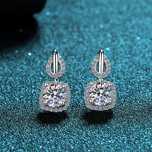 925 Sterling Silver 4-Prong Floral Moissanite Stud Earrings - 1.6CT with Zircon Accents