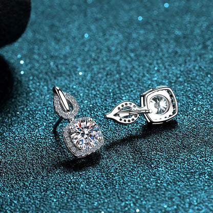 925 Sterling Silver 4-Prong Floral Moissanite Stud Earrings - 1.6CT with Zircon Accents