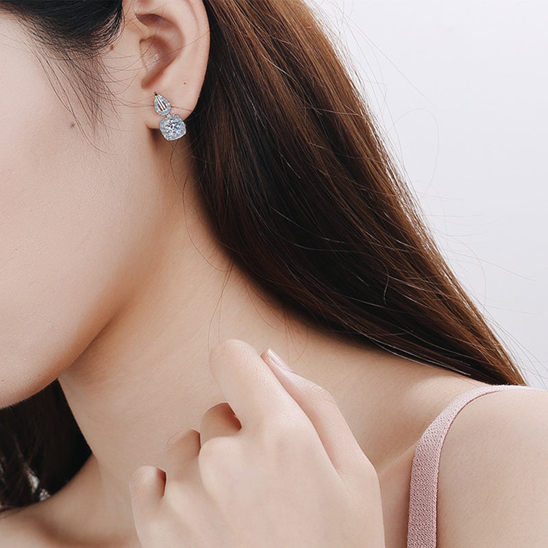 925 Sterling Silver 4-Prong Floral Moissanite Stud Earrings - 1.6CT with Zircon Accents