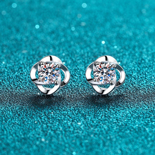925 Sterling Silver 4-Prong Moissanite Stud Earrings - 0.3CT/0.5CT Floral Inspired Elegance
