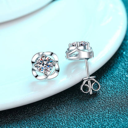 925 Sterling Silver 4-Prong Moissanite Stud Earrings - 0.3CT/0.5CT Floral Inspired Elegance