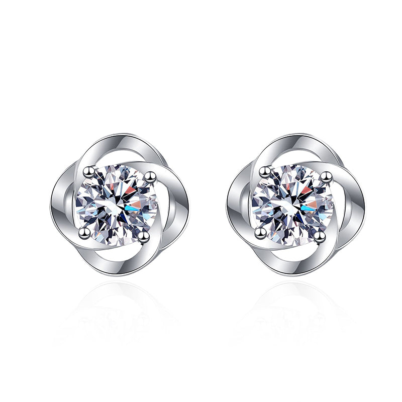 925 Sterling Silver 4-Prong Moissanite Stud Earrings - 0.3CT/0.5CT Floral Inspired Elegance