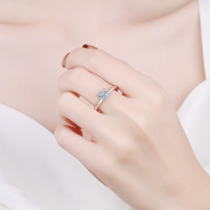 925 Sterling Silver 4-Prong Princess Cut Moissanite Ring | 1-2ct Square Solitaire