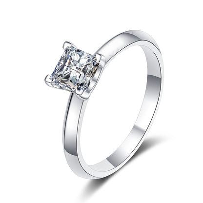 925 Sterling Silver 4-Prong Princess Cut Moissanite Ring | 1-2ct Square Solitaire