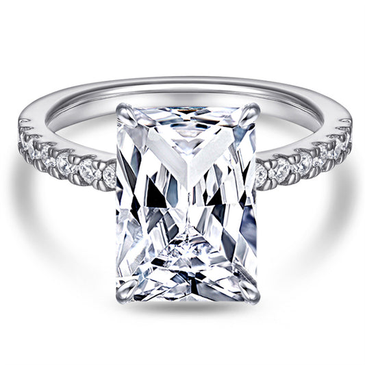925 Sterling Silver 4.5ct Princess-Cut Rectangular Zircon Ring – Luxury 5A Simulated Diamond Jewelry