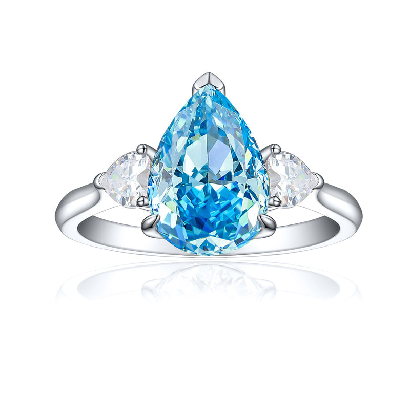 925 Sterling Silver 4ct Fire-Ice Cut Teardrop Ring – Luxury High Carbon Zircon Statement Jewelry