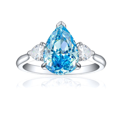 925 Sterling Silver 4ct Fire-Ice Cut Teardrop Ring – Luxury High Carbon Zircon Statement Jewelry