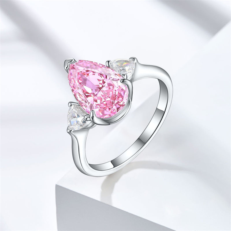 925 Sterling Silver 4ct Fire-Ice Cut Teardrop Ring – Luxury High Carbon Zircon Statement Jewelry