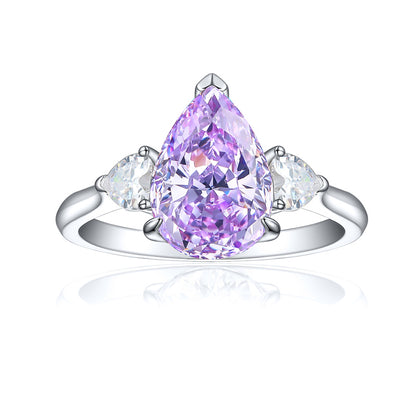 925 Sterling Silver 4ct Fire-Ice Cut Teardrop Ring – Luxury High Carbon Zircon Statement Jewelry