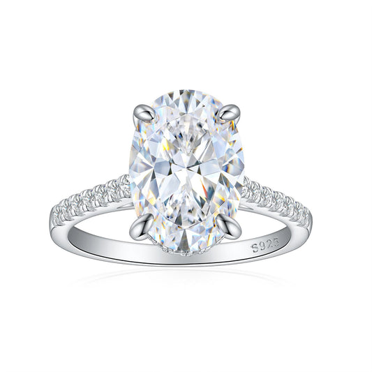 925 Sterling Silver 5.5ct Oval-Cut Zirconia Ring - Premium 5A Icy Princess Cut Solitaire Ring for Women