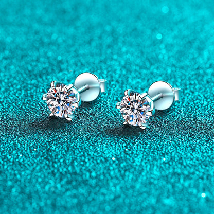 925 Sterling Silver 6-Prong Moissanite Screw Earrings – PT950 Gold Plated Geometric Stud Earrings for Women