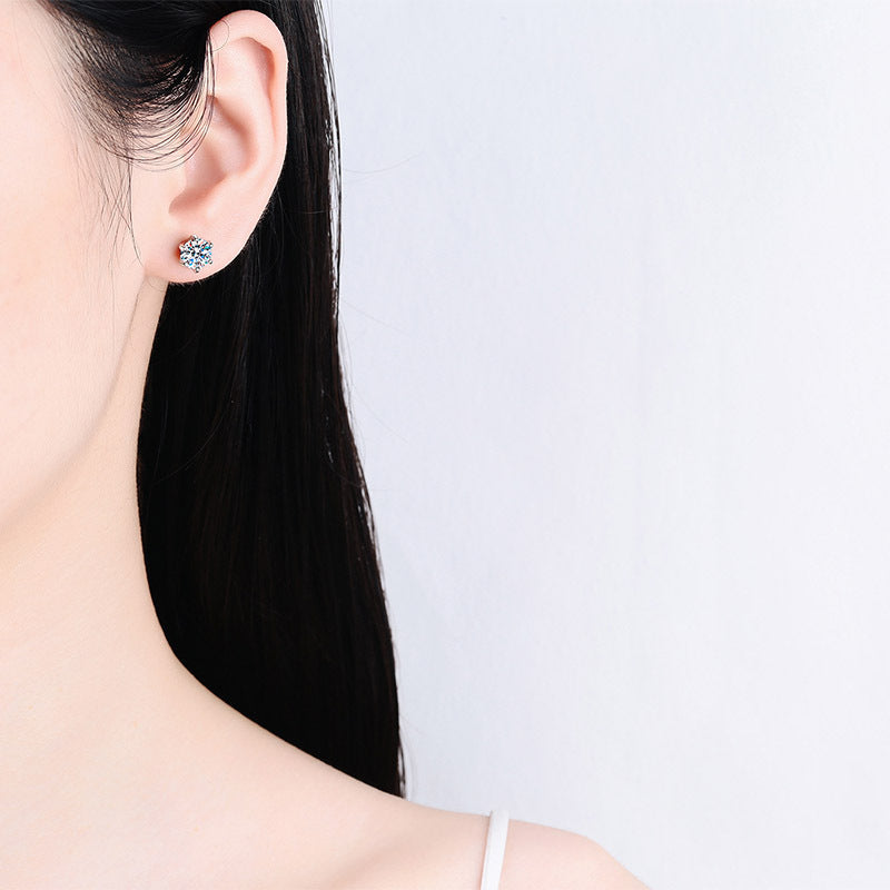 925 Sterling Silver 6-Prong Moissanite Screw Earrings – PT950 Gold Plated Geometric Stud Earrings for Women