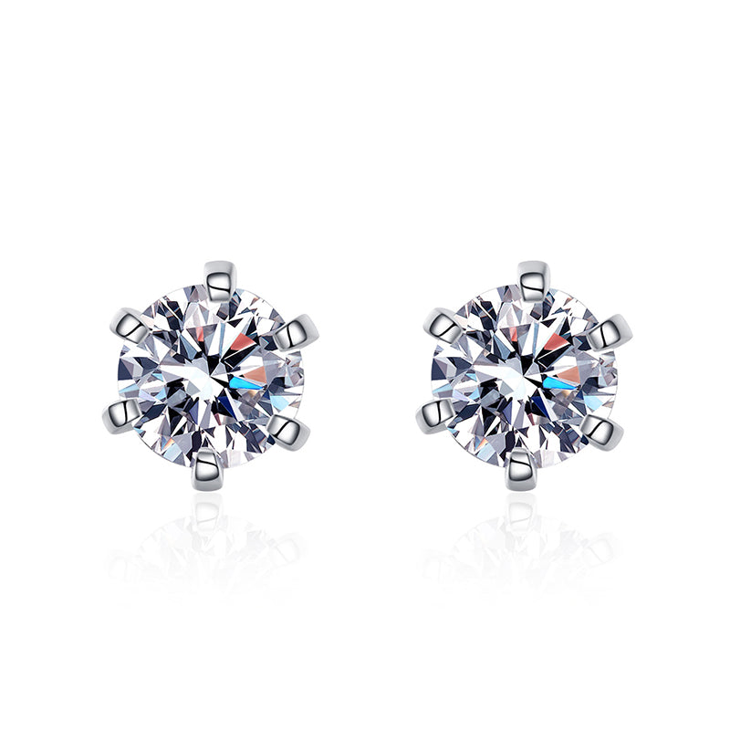 925 Sterling Silver 6-Prong Moissanite Screw Earrings – PT950 Gold Plated Geometric Stud Earrings for Women