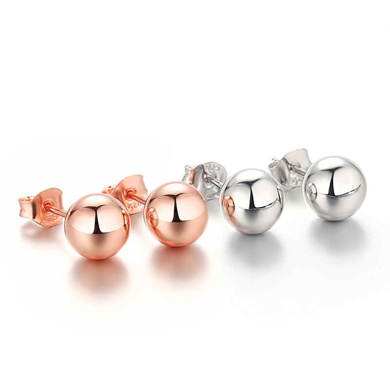 925 Sterling Silver 8mm Ball Stud Earrings – Minimalist Korean-Style Jewelry