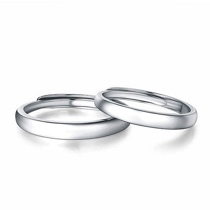 925 Sterling Silver Adjustable Geometric Couple Rings - White Gold Plated Minimalist Matching Bands