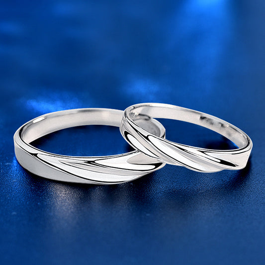 925 Sterling Silver Adjustable Geometric Couple Rings - White Gold Plated Minimalist Matching Bands (1.5-1.8g)