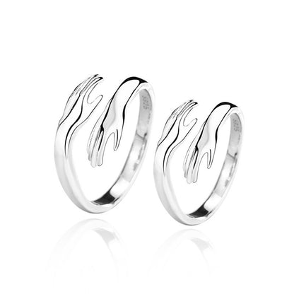 925 Sterling Silver Adjustable Geometric Couple Rings - White Gold Plated Minimalist Matching Bands (2-2.3g)