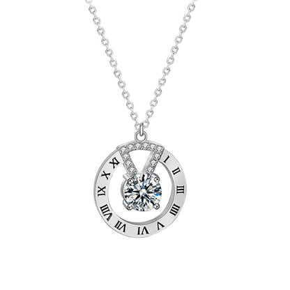 925 Sterling Silver Alphabet Pendant Necklace with 1ct Moissanite & Cross Chain - White Gold Plated Statement Jewelry