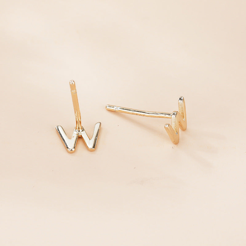 925 Sterling Silver Alphabet Stud Earrings Set - Electroplated Korean Style Letter Design with Plastic Ear Stoppers (Multiple Styles
