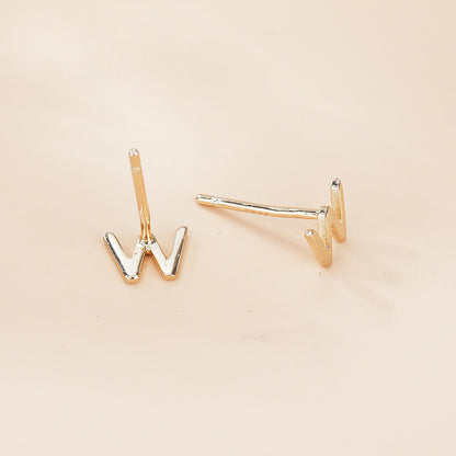 925 Sterling Silver Alphabet Stud Earrings Set - Electroplated Korean Style Letter Design with Plastic Ear Stoppers (Multiple Styles