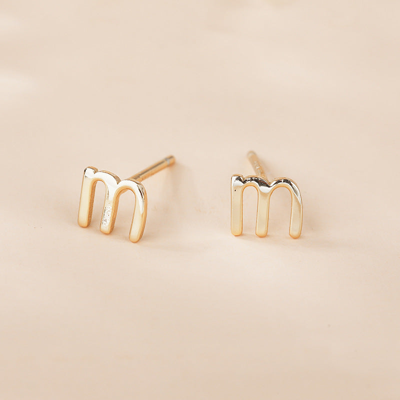 925 Sterling Silver Alphabet Stud Earrings Set - Electroplated Korean Style Letter Design with Plastic Ear Stoppers (Multiple Styles