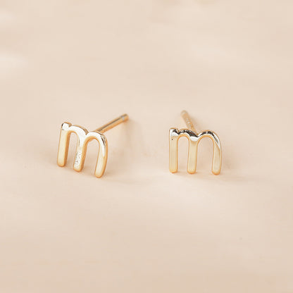 925 Sterling Silver Alphabet Stud Earrings Set - Electroplated Korean Style Letter Design with Plastic Ear Stoppers (Multiple Styles