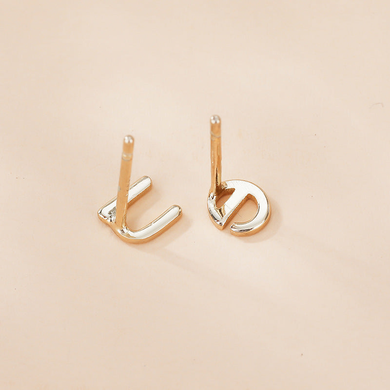 925 Sterling Silver Alphabet Stud Earrings Set - Electroplated Korean Style Letter Design with Plastic Ear Stoppers (Multiple Styles