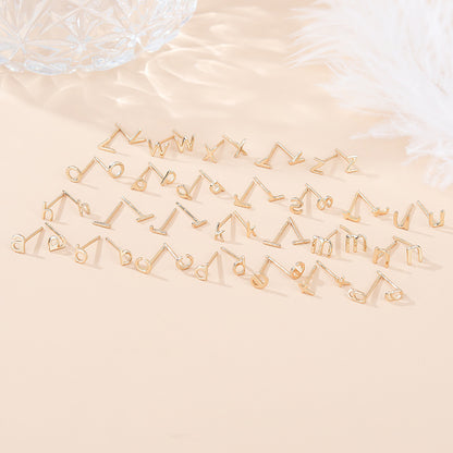 925 Sterling Silver Alphabet Stud Earrings Set - Electroplated Korean Style Letter Design with Plastic Ear Stoppers (Multiple Styles