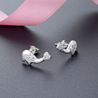 925 Sterling Silver Animal Geometric Stud Earrings - Electroplated Korean Style Minimalist Earrings with Plastic Stoppers