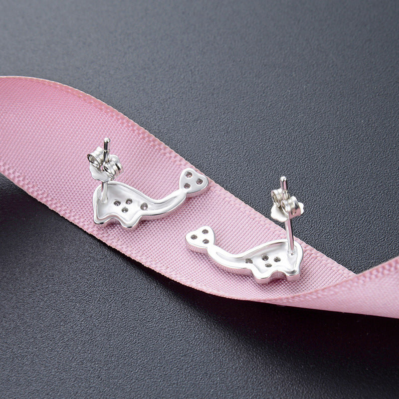 925 Sterling Silver Animal Geometric Stud Earrings - Electroplated Korean Style Minimalist Earrings with Plastic Stoppers
